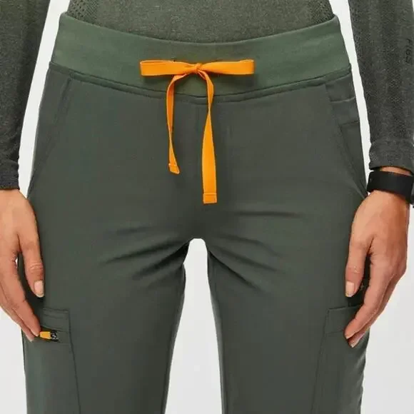 Figs Yola Skinny Moss Green Scrub Pants Women's XS Orange String & Zipper - Picture 5 of 10